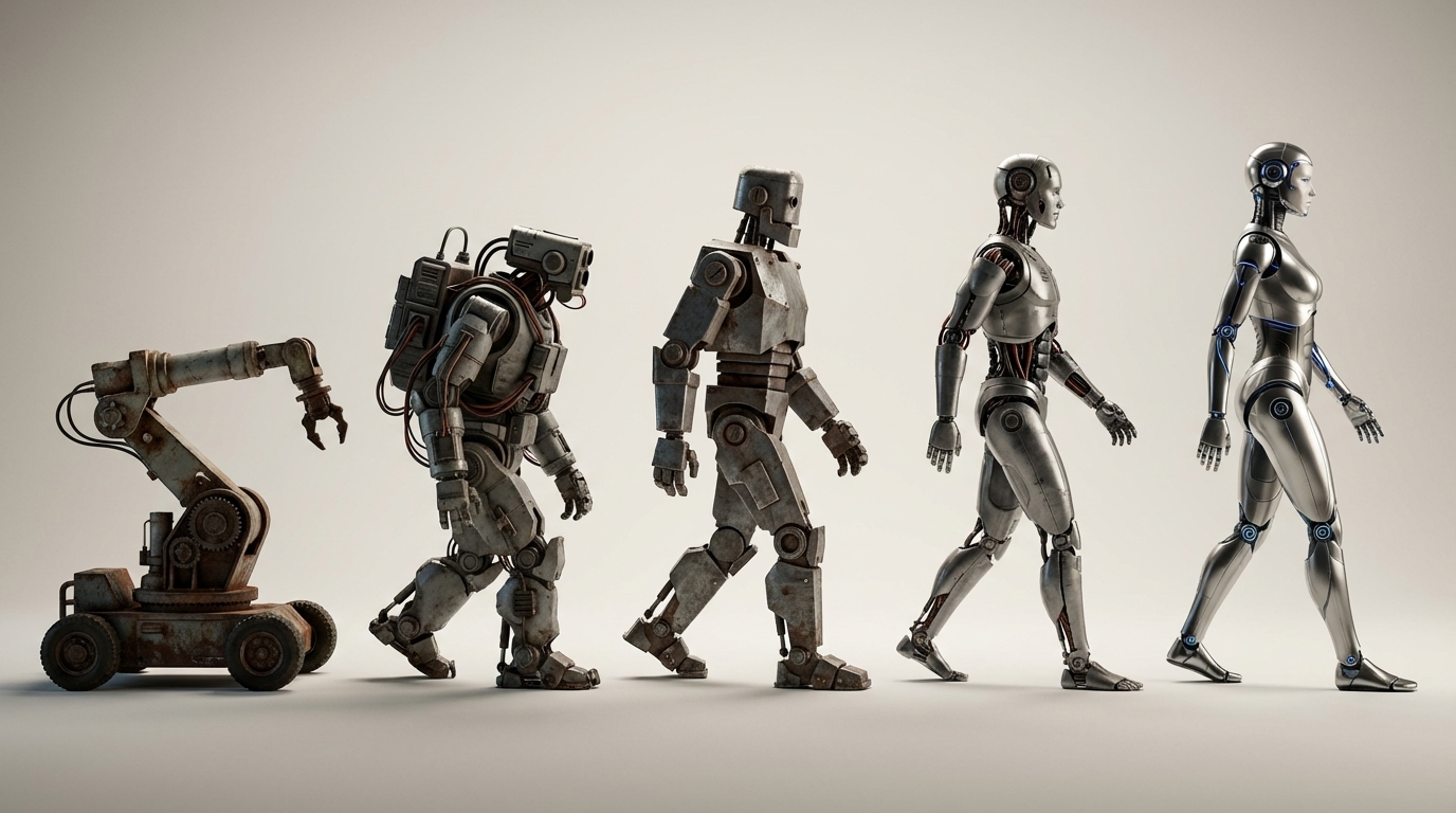 The March of Progress, reimagined: from industrial robot arm to autonomous humanoid agent